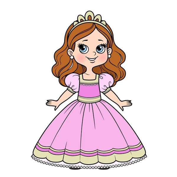 Cute Cartoon Girl Dressed Ball Dress Tiara Color Variation Coloring — Stock Vector