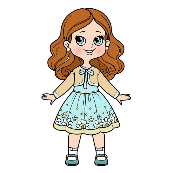 Linda Chica Dibujos Animados Elegante Vestido Con Adorno Bolero Variación — Vector de stock