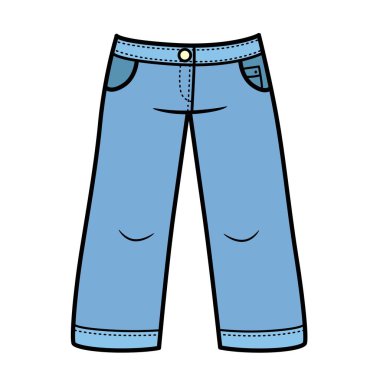 Beyaz arkaplanda izole edilmiş renk sayfası için kızlar için uzun geniş bacak kot şortları