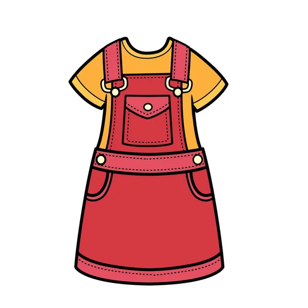 Farmer Sundress Viselt Egy Póló Színváltozatát Színező Oldal Elszigetelt Fehér — Stock Vector