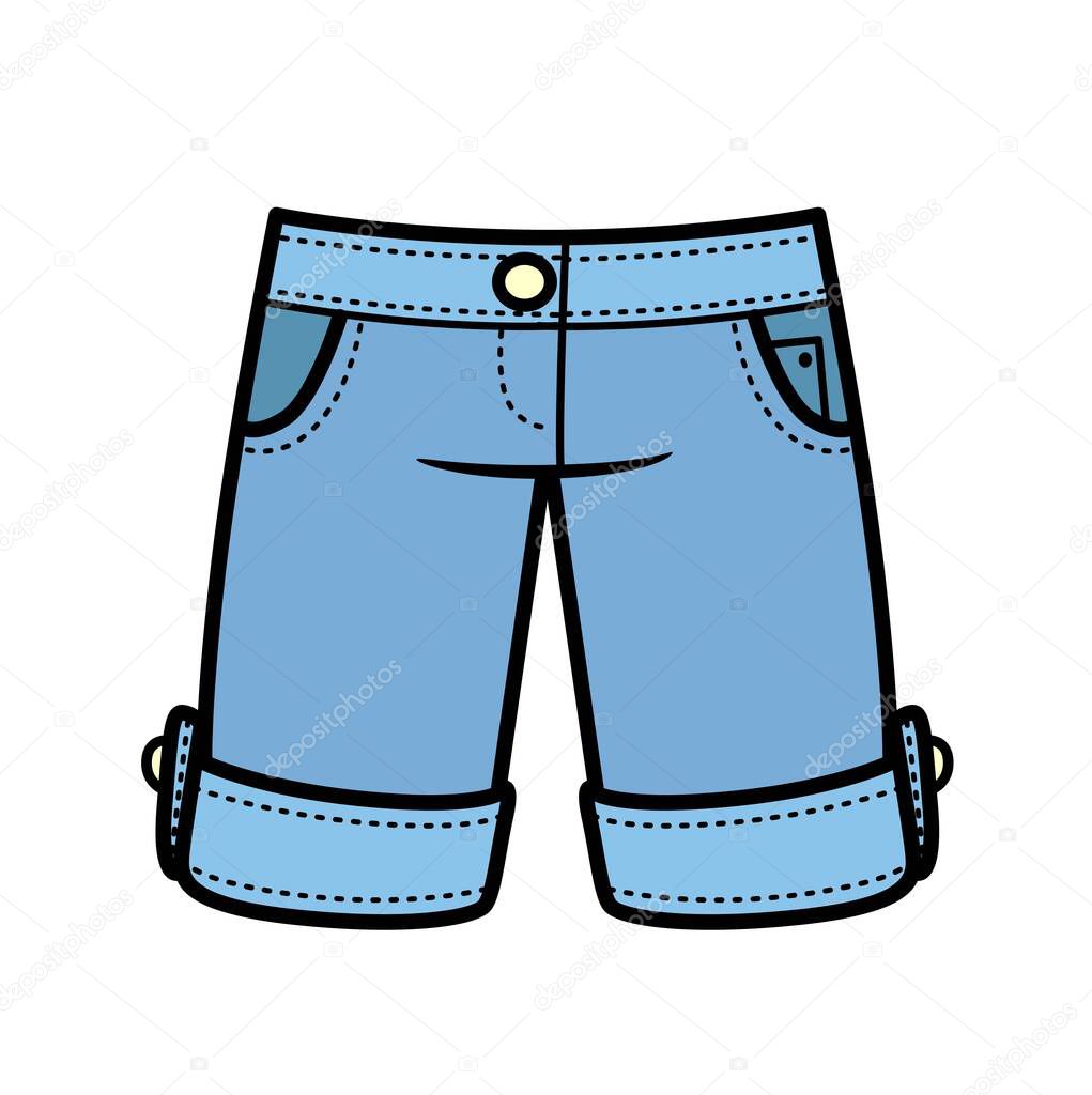Denim blue shorts color variation for coloring page isolated on white background