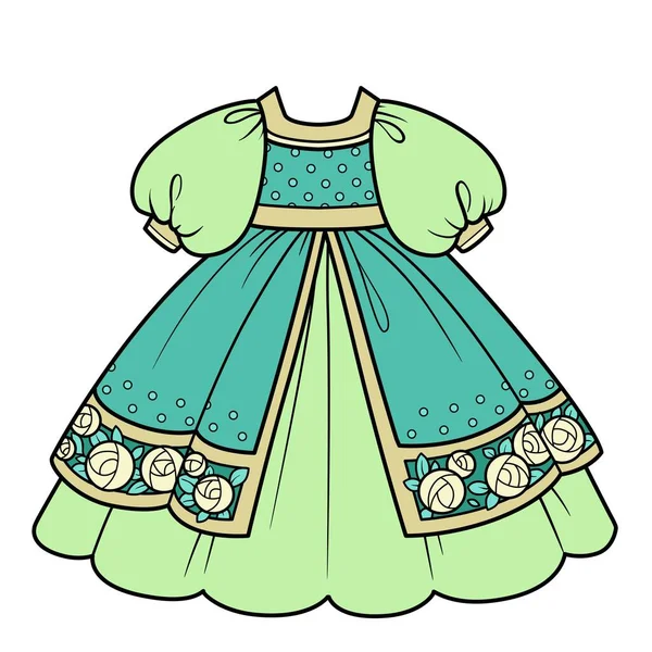 Πράσινο Φόρεμα Μπάλα Πλούσια Φούστα Κεντημένα Τριαντάφυλλα Για Πριγκίπισσα Παραλλαγή — Διανυσματικό Αρχείο