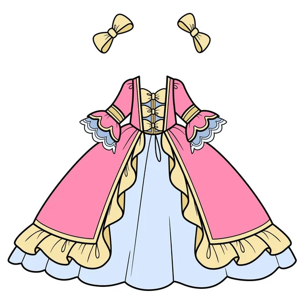 Vestido Bola Rosa Azul Con Exuberante Falda Arcos Variación Color — Vector de stock