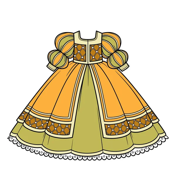 Vestido Bola Amarillo Verde Con Exuberante Falda Mangas Para Variación — Archivo Imágenes Vectoriales