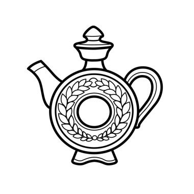 Beyaz arka planda kvass ana hatları için Rus geleneksel yuvarlak toprak sürahisi