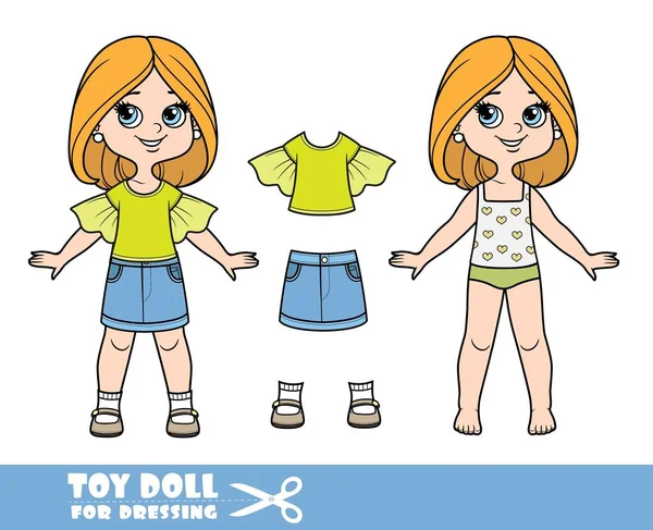 Karikatura Dívka Bob Účesem Spodním Prádle Oblečená Oblečení Odděleně Rukáv — Stockový vektor
