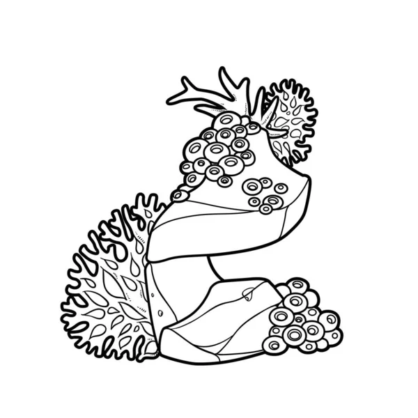 Корали Губки Ростуть Кам Яній Розмальовці Лінійний Малюнок Ізольовані Білому — стоковий вектор