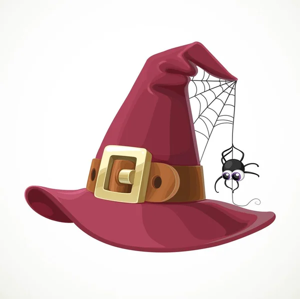 Beyaz Arka Planda Örümcekli Cadı Şapkalı Deri Kemer — Stok Vektör