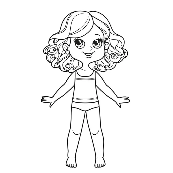 Roztomilé Kreslené Dívka Bujnou Kudrnaté Vlasy Oblečené Spodním Prádle Bosý — Stockový vektor