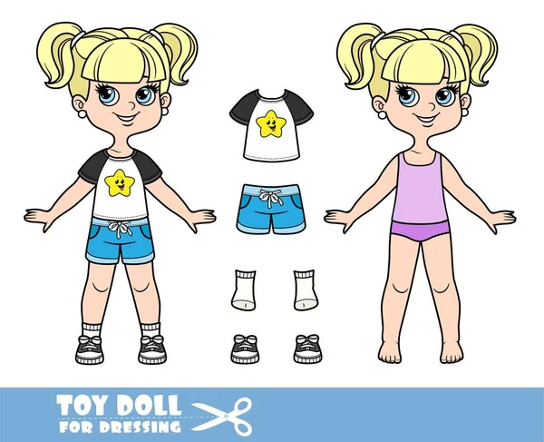 Cartoon Dívka Culíky Spodním Prádle Oblečená Oblečení Odděleně Tričko Hvězdou — Stockový vektor
