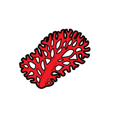 Beyaz arkaplanda izole edilmiş Corall boyama kitabı doğrusal çizimi