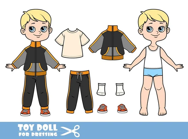 Cartoon Boy Blond Vlasy Oblečené Oblečení Odděleně Dres Sportovní Bunda — Stockový vektor