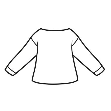 Basic plain long-sleeved T-shirt  boat neckline outline for coloring on a white background clipart