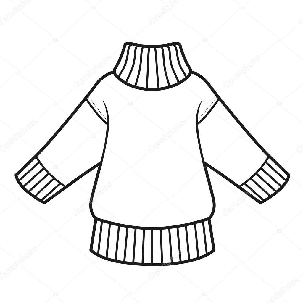 Big warm sweater of fine yarn the basic model outline for coloring on a white background