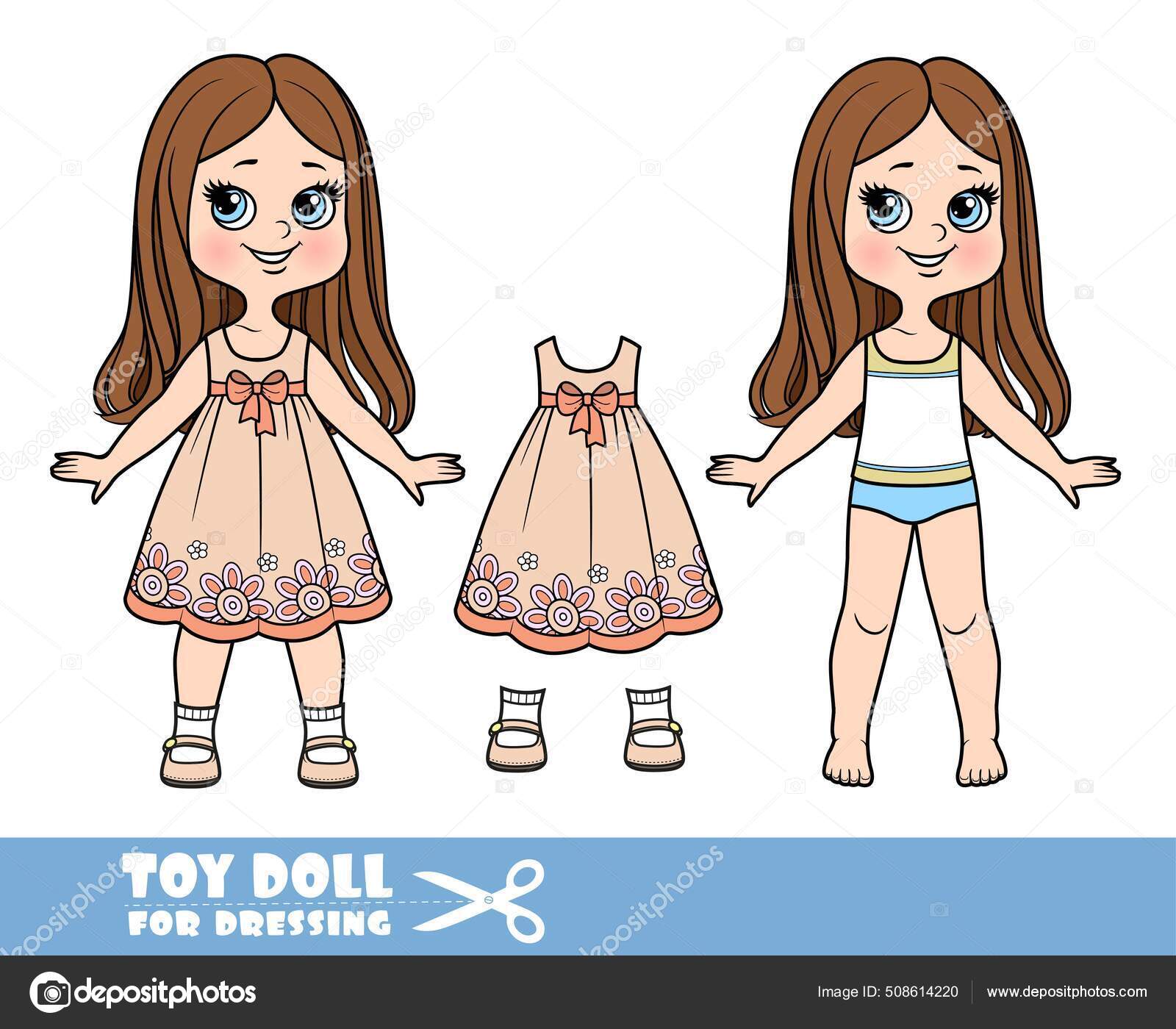 Menina Dos Desenhos Animados Com Cabelo Liso Vestido Roupas Separadamente  imagem vetorial de yadviga© 508614220