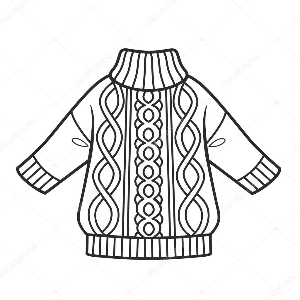 Big warm sweater with ornament the basic model outline for coloring on a white background