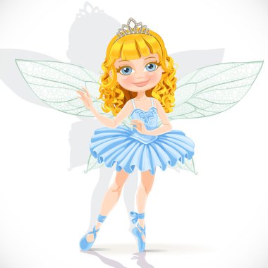 Beautiful little fairy girl in tiara and blue dress isolated on clipart
