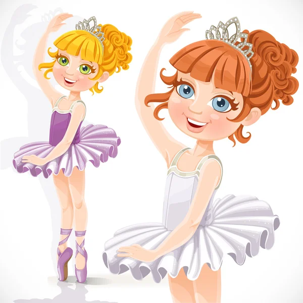 Niedliche kleine Ballerina-Mädchen in Tiara und isoliert auf einem weißen tutu — Vector de stock