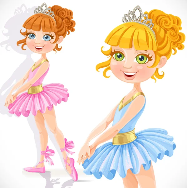 Linda niña bailarina en tiara aislado en un backgrou blanco — Vector de stock