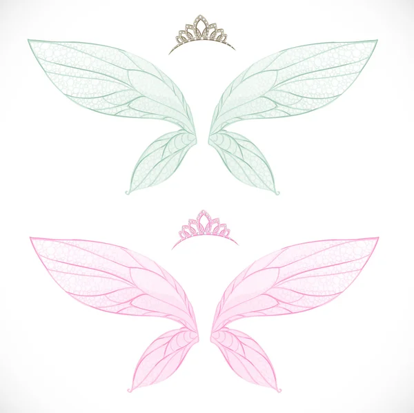 Fairy vleugels met tiara gebundeld geïsoleerd op een witte achtergrond — Stockvector