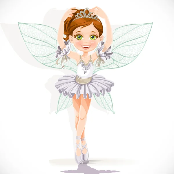 Beautiful little fairy girl in white dress and tiara isolated on — Stock Vector