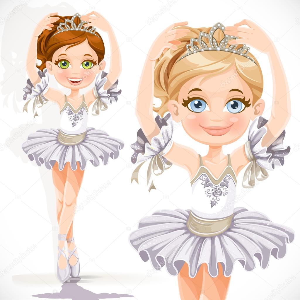 Beautiful little ballerina girl in white dress and tiara isolate