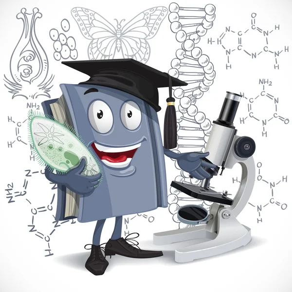 School biologie leerboek met Microscoop houden infusoria op dna ba — Stockvector