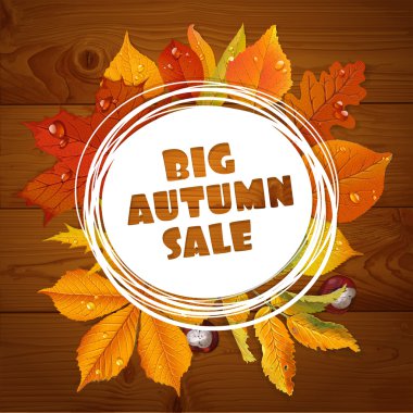 arka planını wo kırmızı ve sarı yapraklar ile büyük bir sonbahar satış