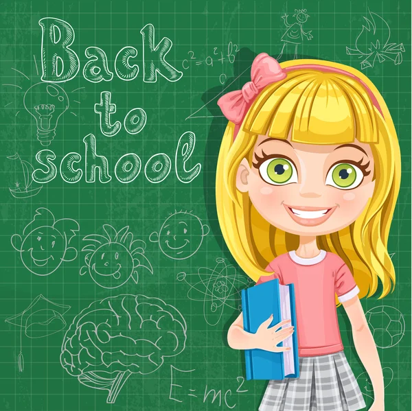 Back to school - cute blond girl at the blackboard — Stock Vector