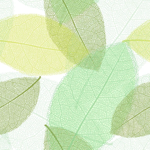 Seamless pattern from spring or summer leaves with thread — Stock Vector