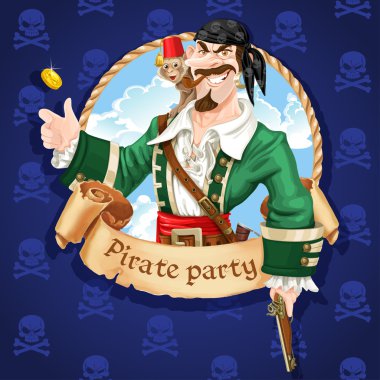 Maymun ile şirin korsan kadar altın madeni para atmak. Korsan için Banner