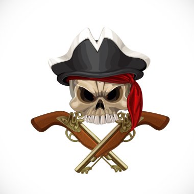 Jolly Roger pirat şapkalı ve tabanca ile