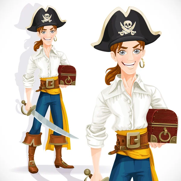 かわいい海賊短剣と白い背景で隔離の胸 — ストックベクタ