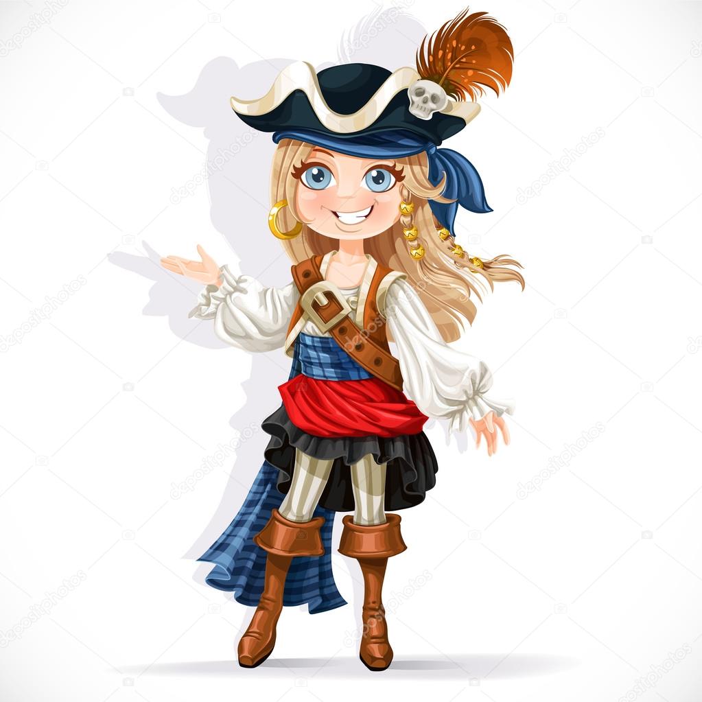 Cute little pirate girl isolated on a white background Stock Vector Image  by ©yadviga #57475317