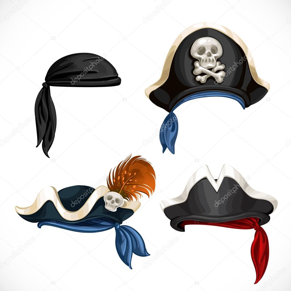 Set of pirate hats and bandana with Jolly Roger 1