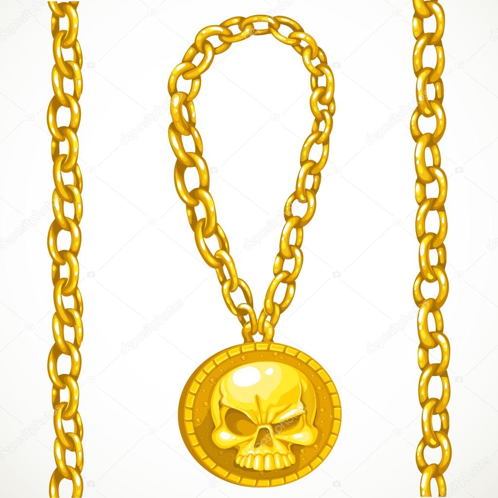 Piratical treasures gold circuitry and medallion with skull isol