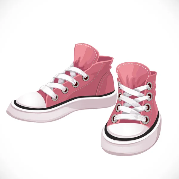 Pink sports sneakers with white laces isolated on white background - Stok Vektor