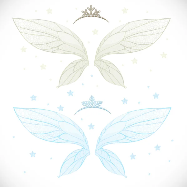 Winter Fairy Wings mit Tiara gebündelt isoliert auf einem weißen Zwillingsvulkane — Stockvektor