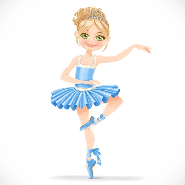 Fille mignonne ballerine danser en robe bleue — Image vectorielle