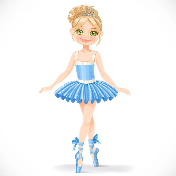 Fille mignonne ballerine en robe bleue — Image vectorielle