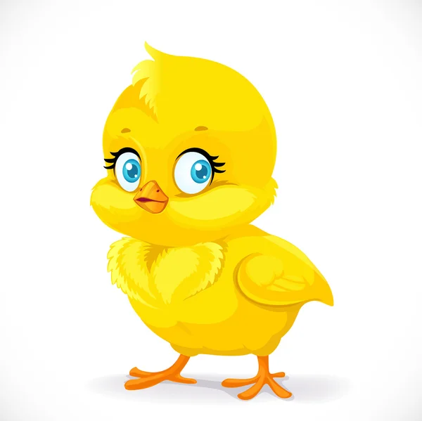 Little cute yellow cartoon chick isolated on a white background — Stock Vector