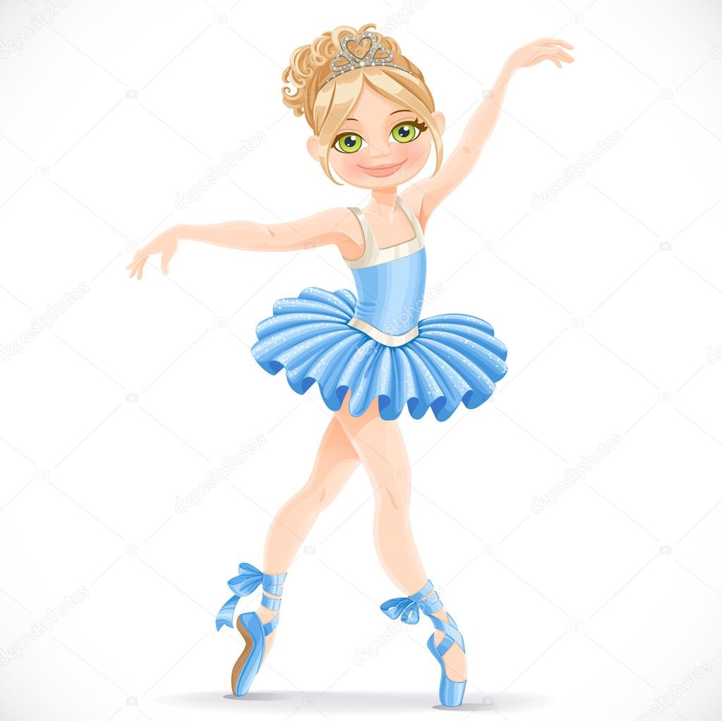 Beautiful ballerina girl dancing in blue dress 
