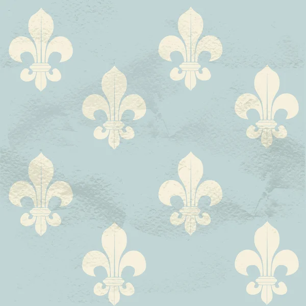 Blue seamless grungy vintage pattern from white Fleur-de-lys — Stock Vector