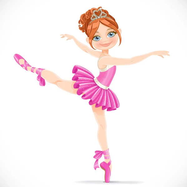 Ballerina meisje dansen in roze jurk geïsoleerd op een witte backgro — Stockvector