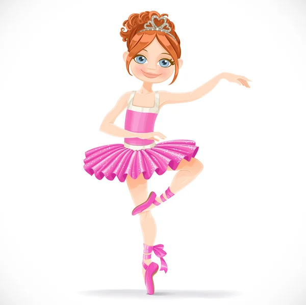 Menina bonita bailarina morena dançando no vestido rosa isolado em uma — Vetor de Stock