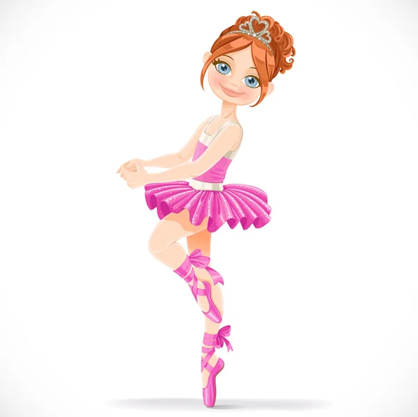 Pretty brunette ballerina girl dancing in pink dress isolated on — Stock Vector