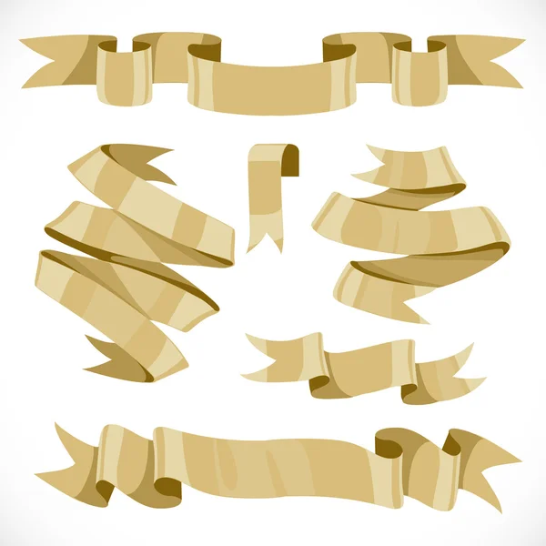 Set of vector festive golden ribbons various forms for decoratio — Stock Vector