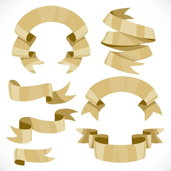 Set of vector festive golden ribbons various forms for decoratio — Stock Vector