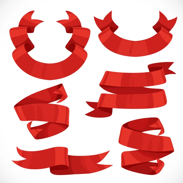 Conjunto de fitas vermelhas festivas vetor várias formas de decoração i — Vetor de Stock