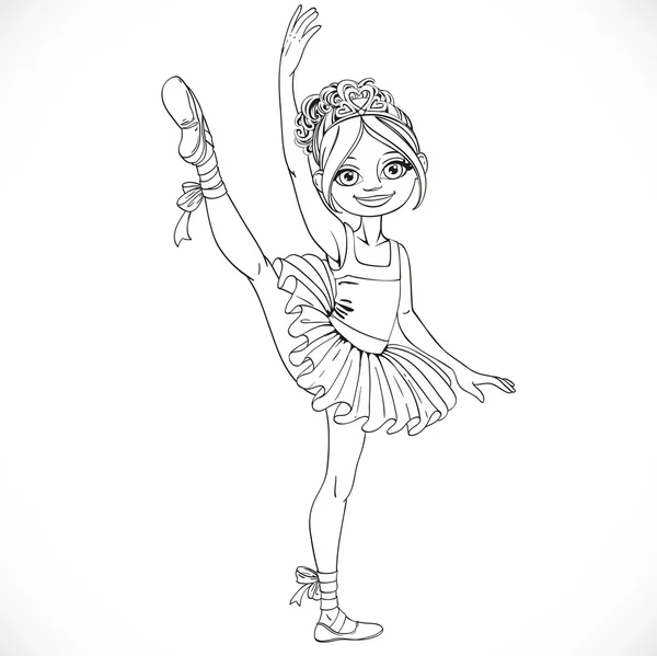 Ballerina girl dancing in ballet tutu on one leg outlined isolat - Stok Vektor